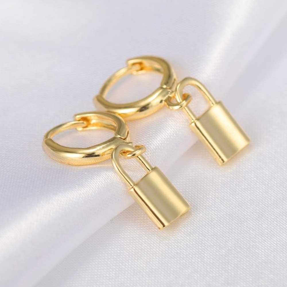 Padlock  Gold Drop Dangle Earrings
